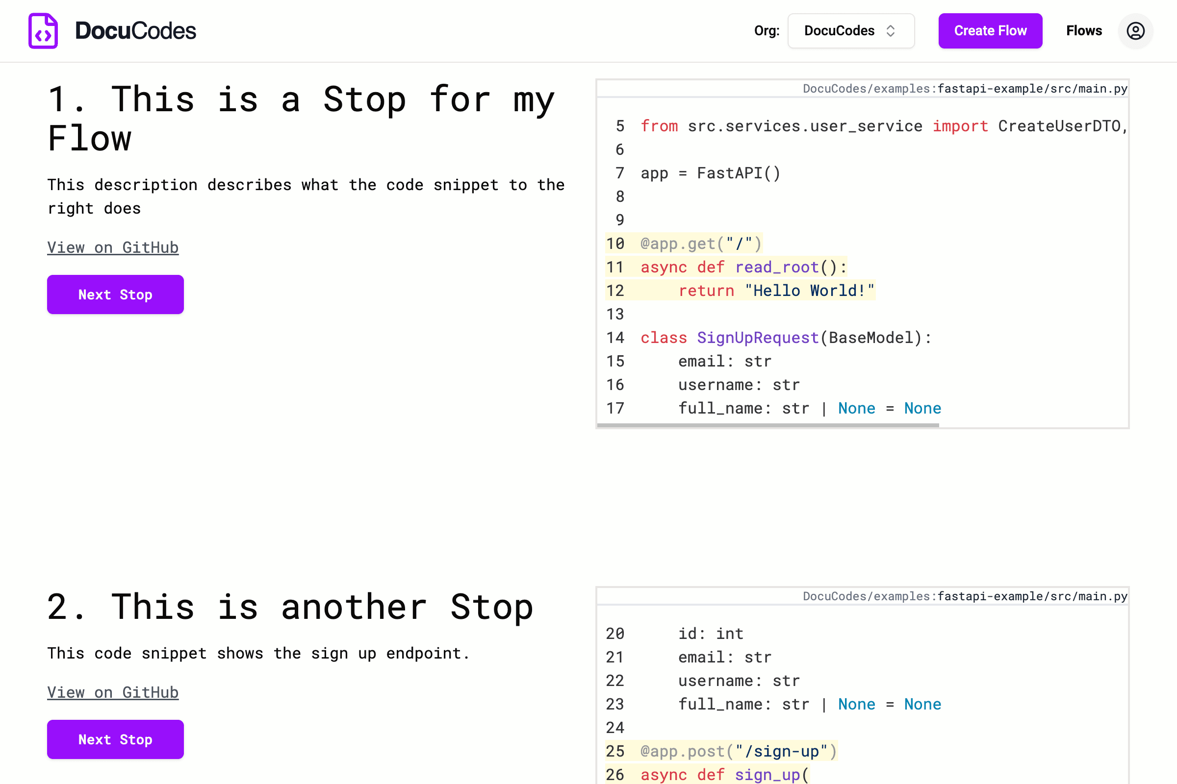 An image showing a user stepping through a DocuCodes Flow