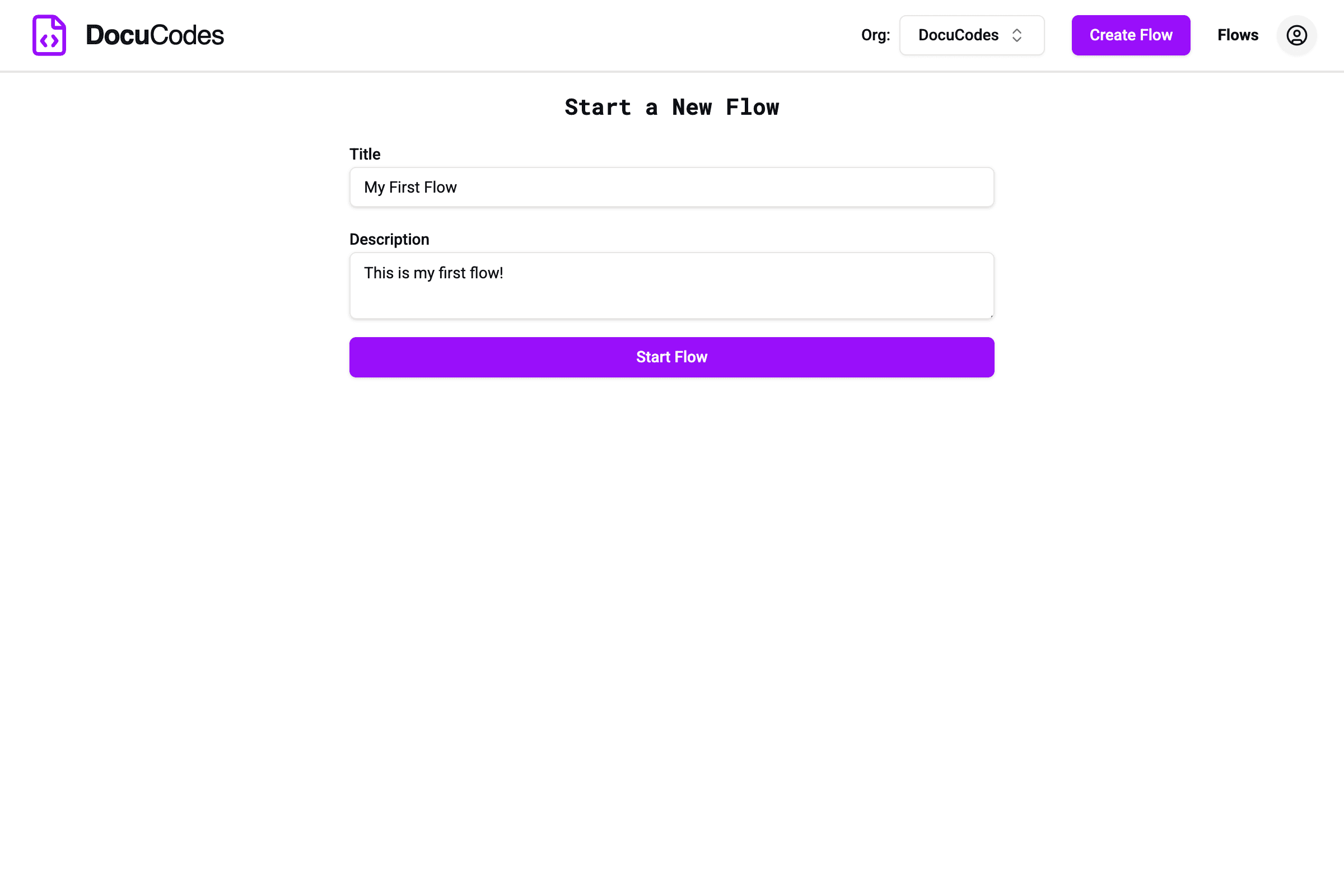 An image showing the "Create Flow" interface of a DocuCodes Flow