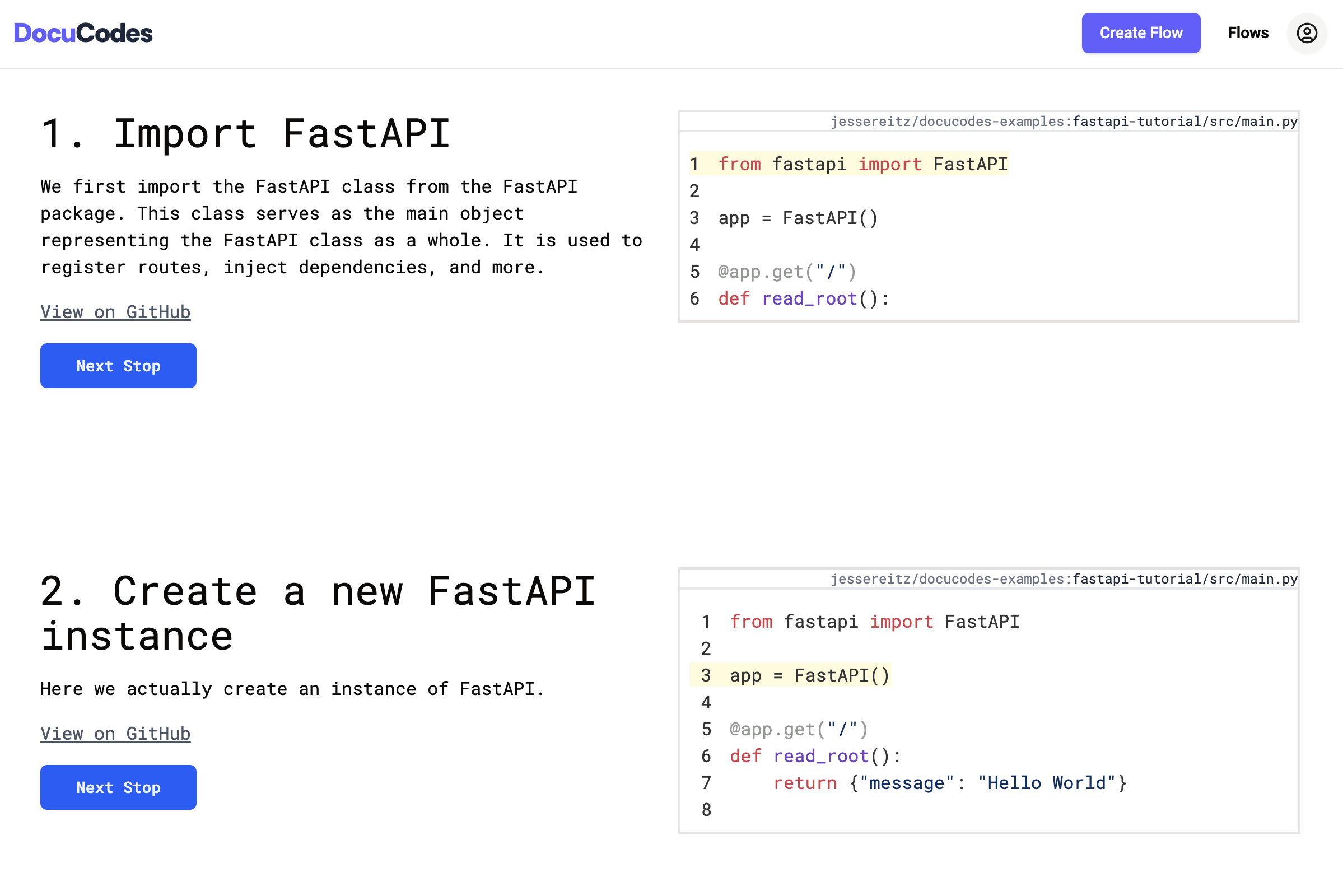 Screen shot of a DocuCodes Flow