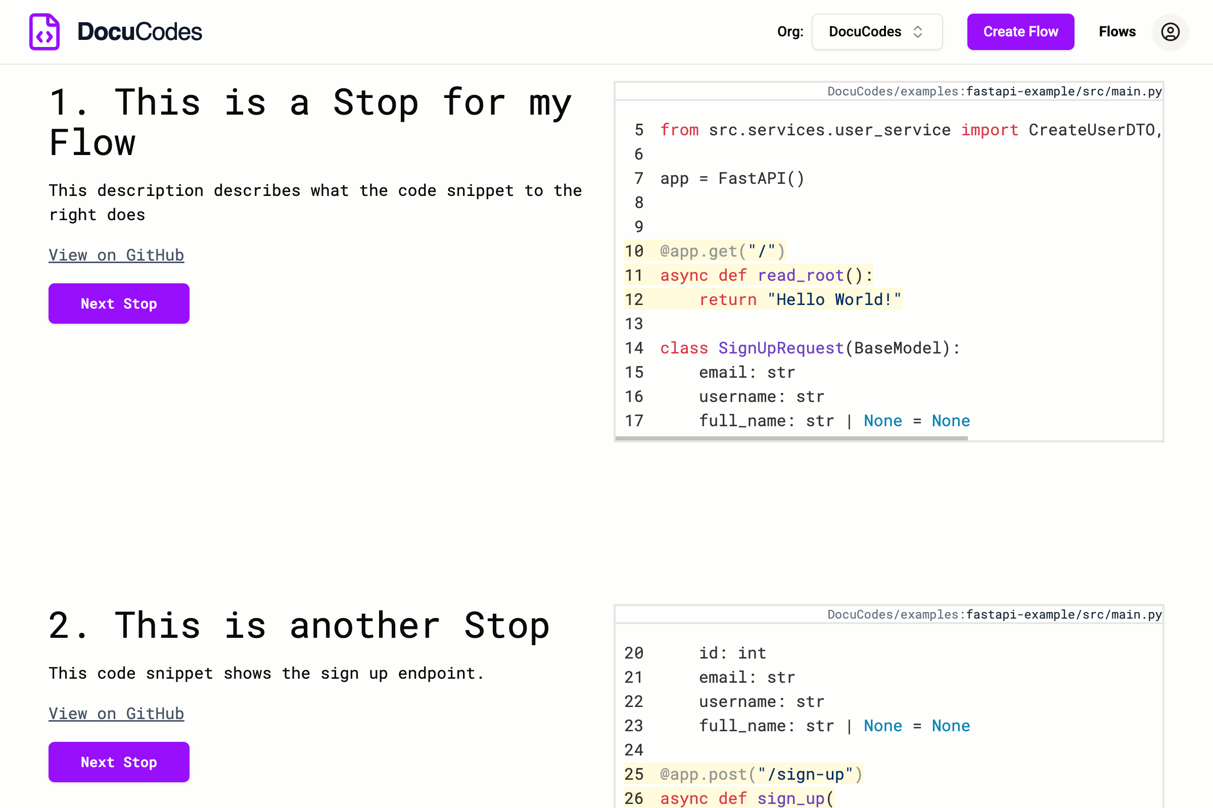 DocuCodes displaying a Flow